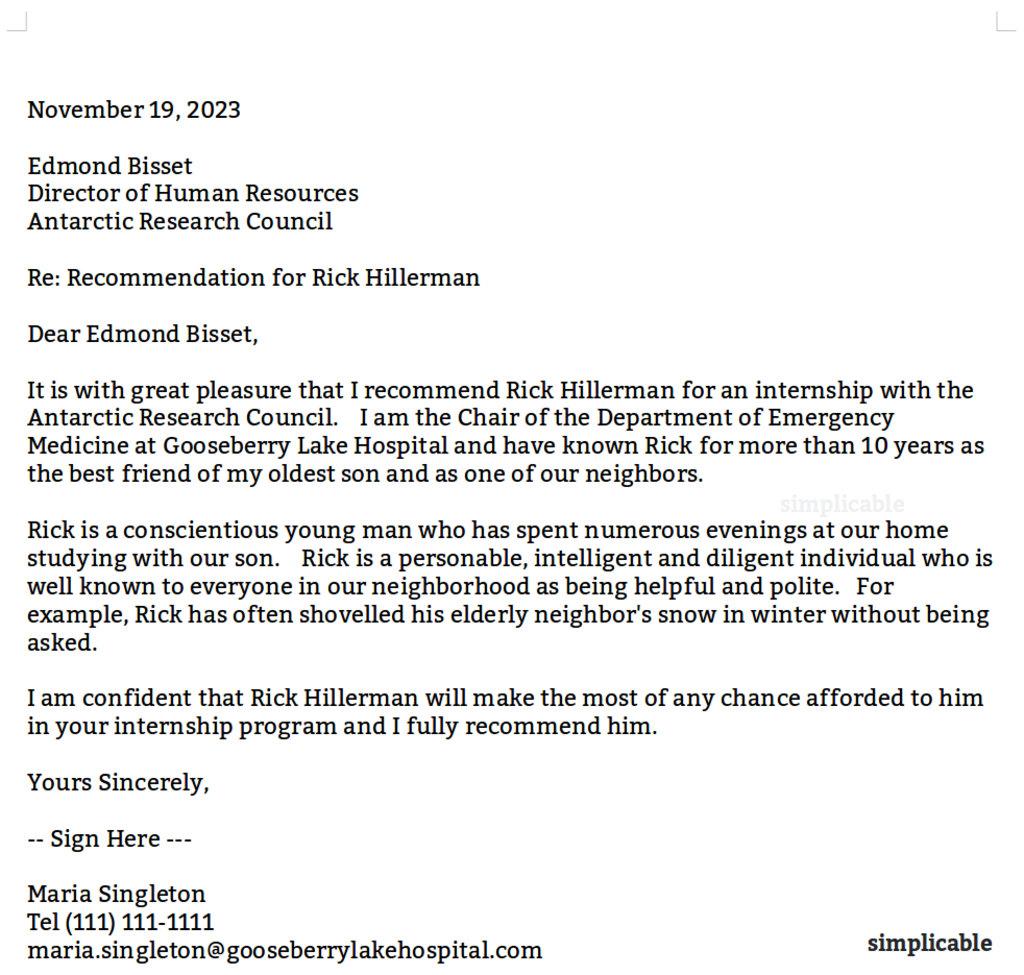 7 Examples Of A Recommendation Letter Simplicable 