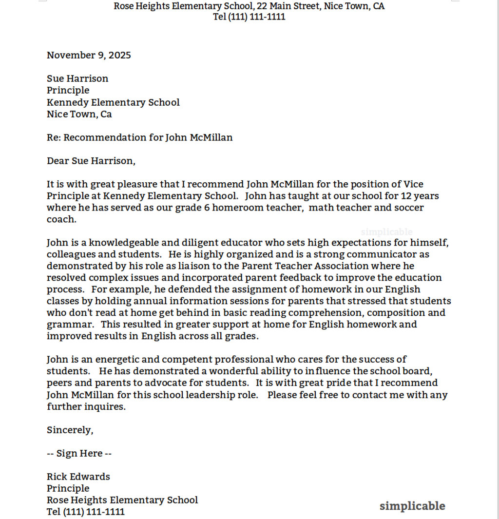 7 Examples Of A Recommendation Letter Simplicable 