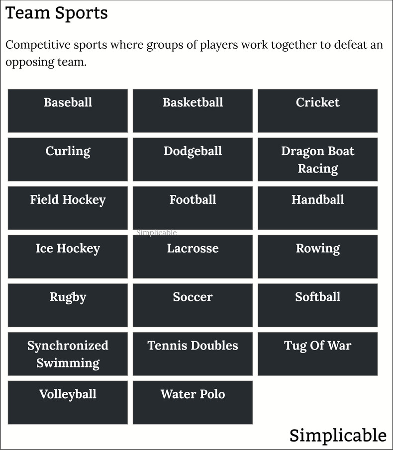 90 Examples of Sports - Simplicable