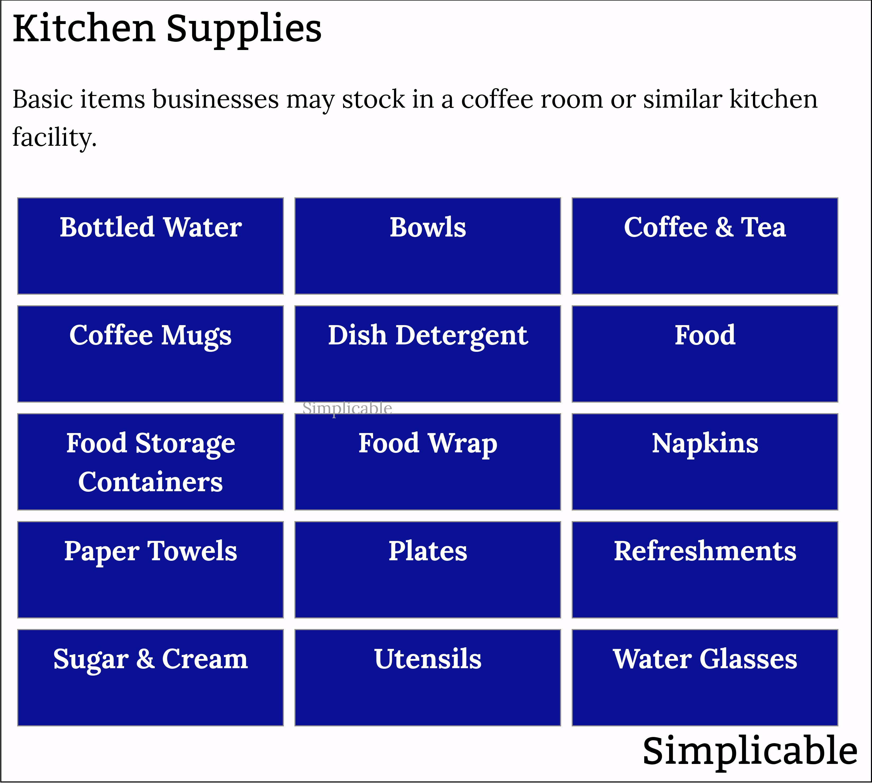 examples of business kitchen supplies