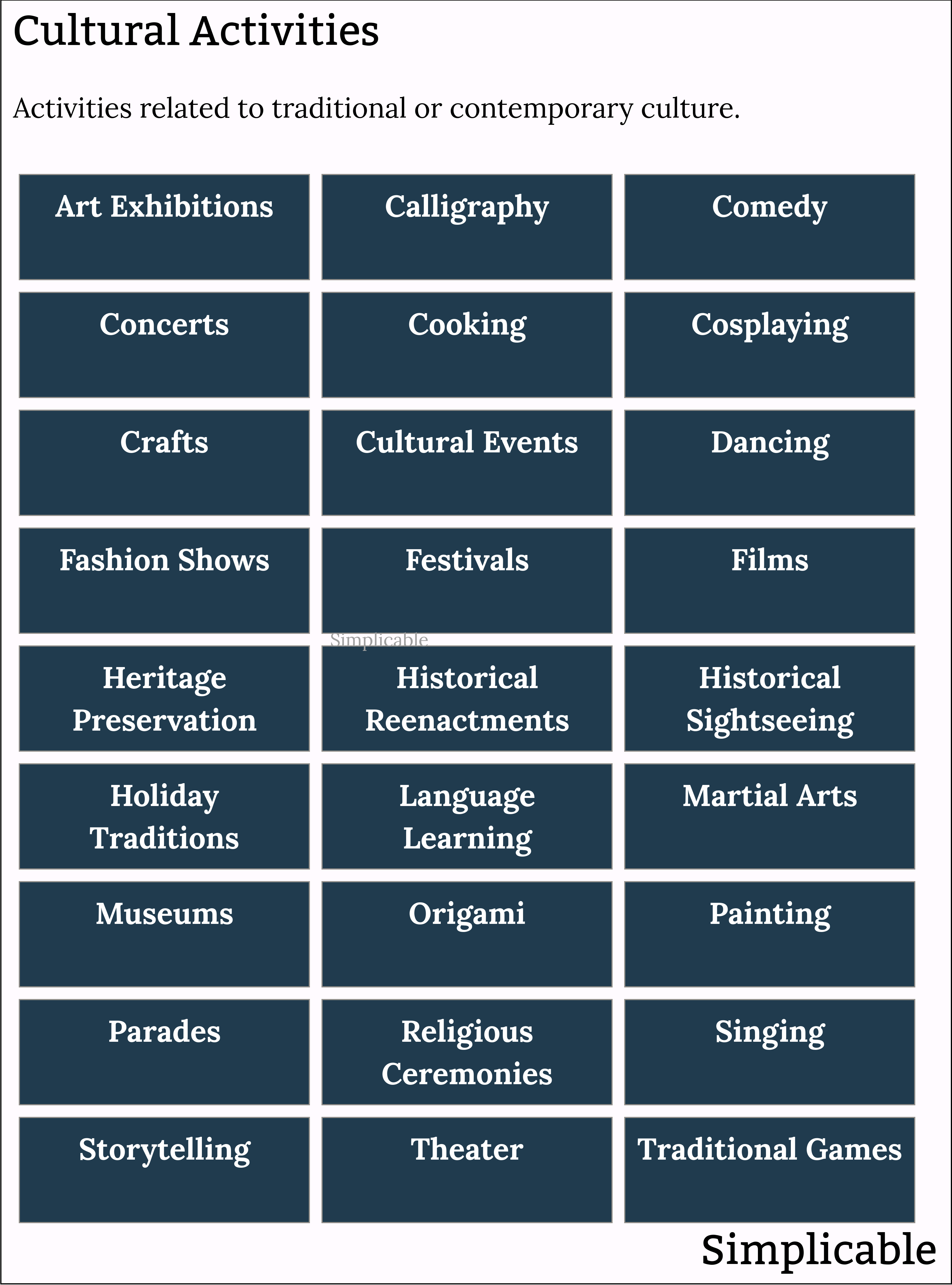 examples of cultural activities