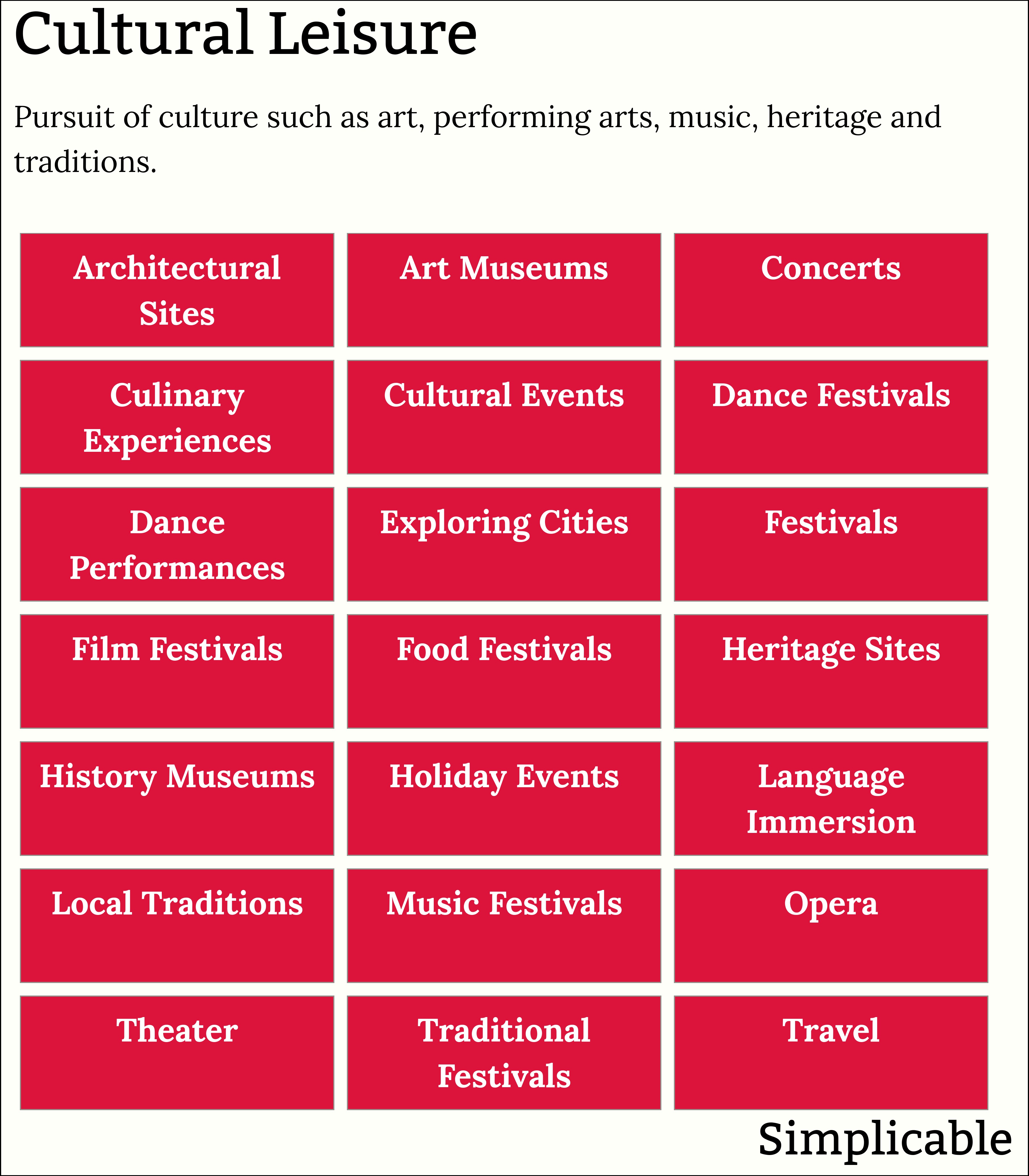 examples of cultural leisure