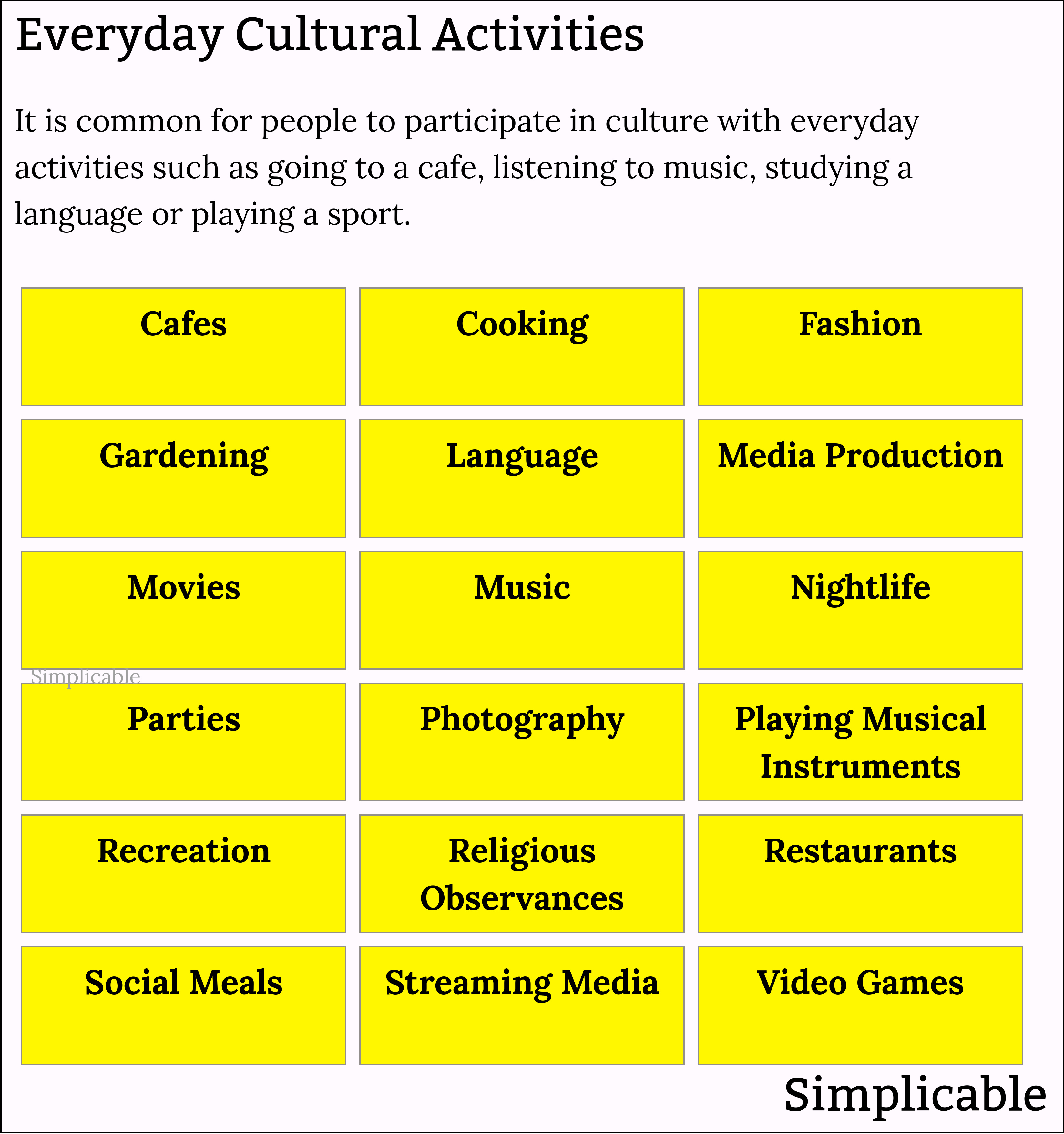 examples of everyday cultural activities