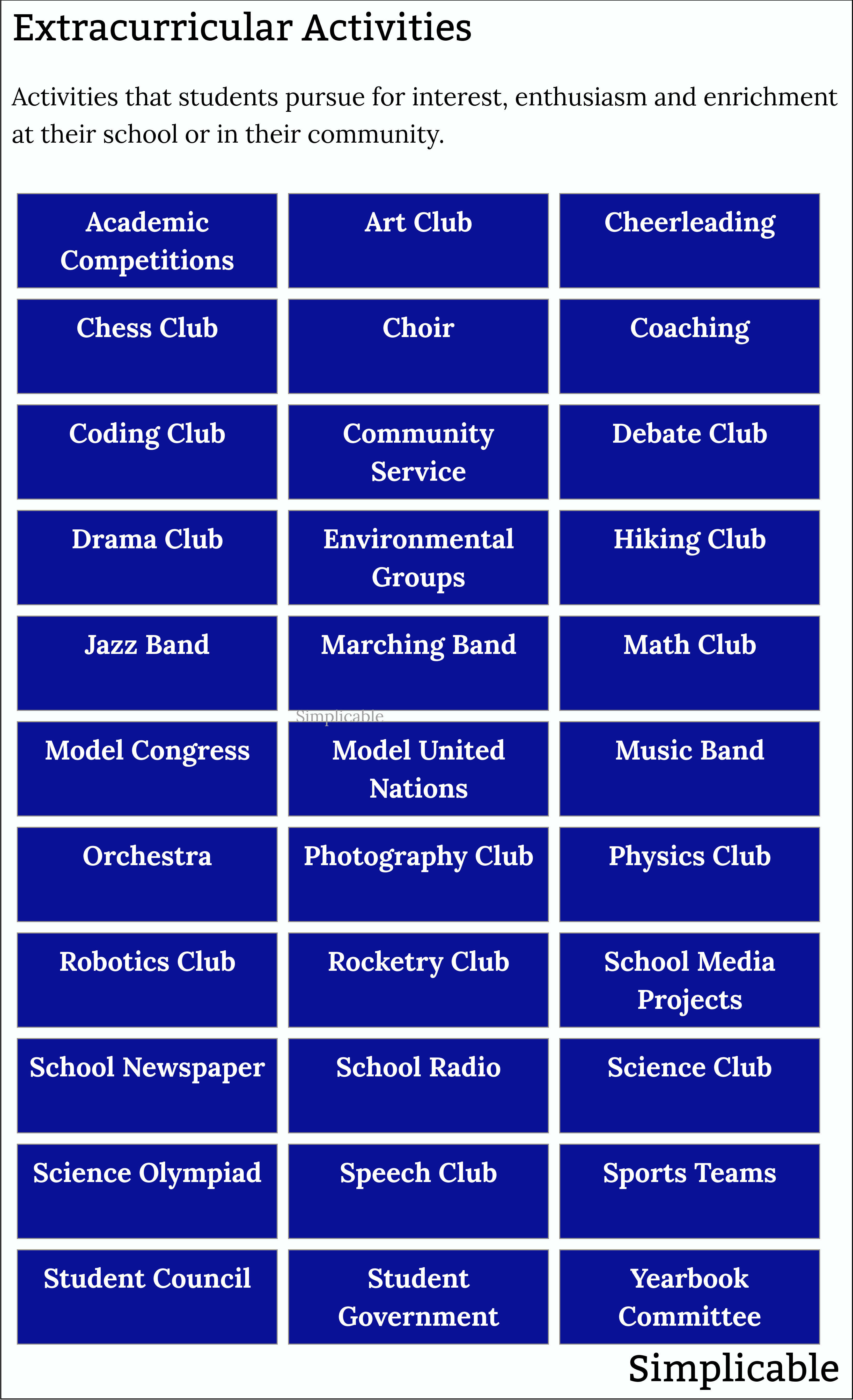 examples of extracurricular activities
