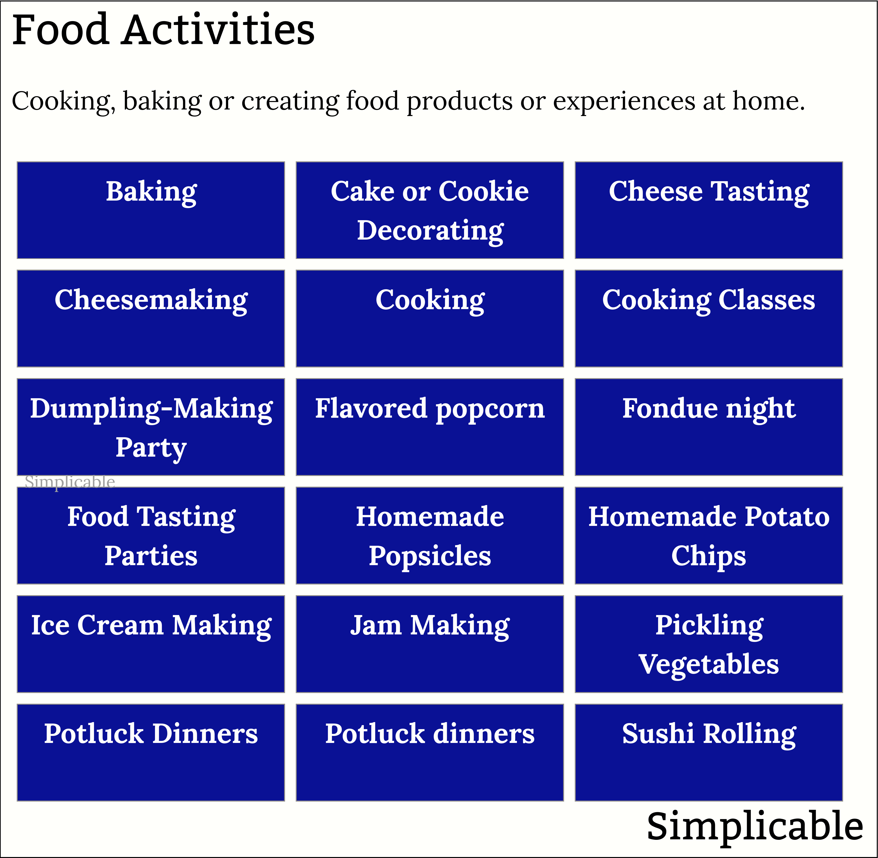 examples of food activities at home