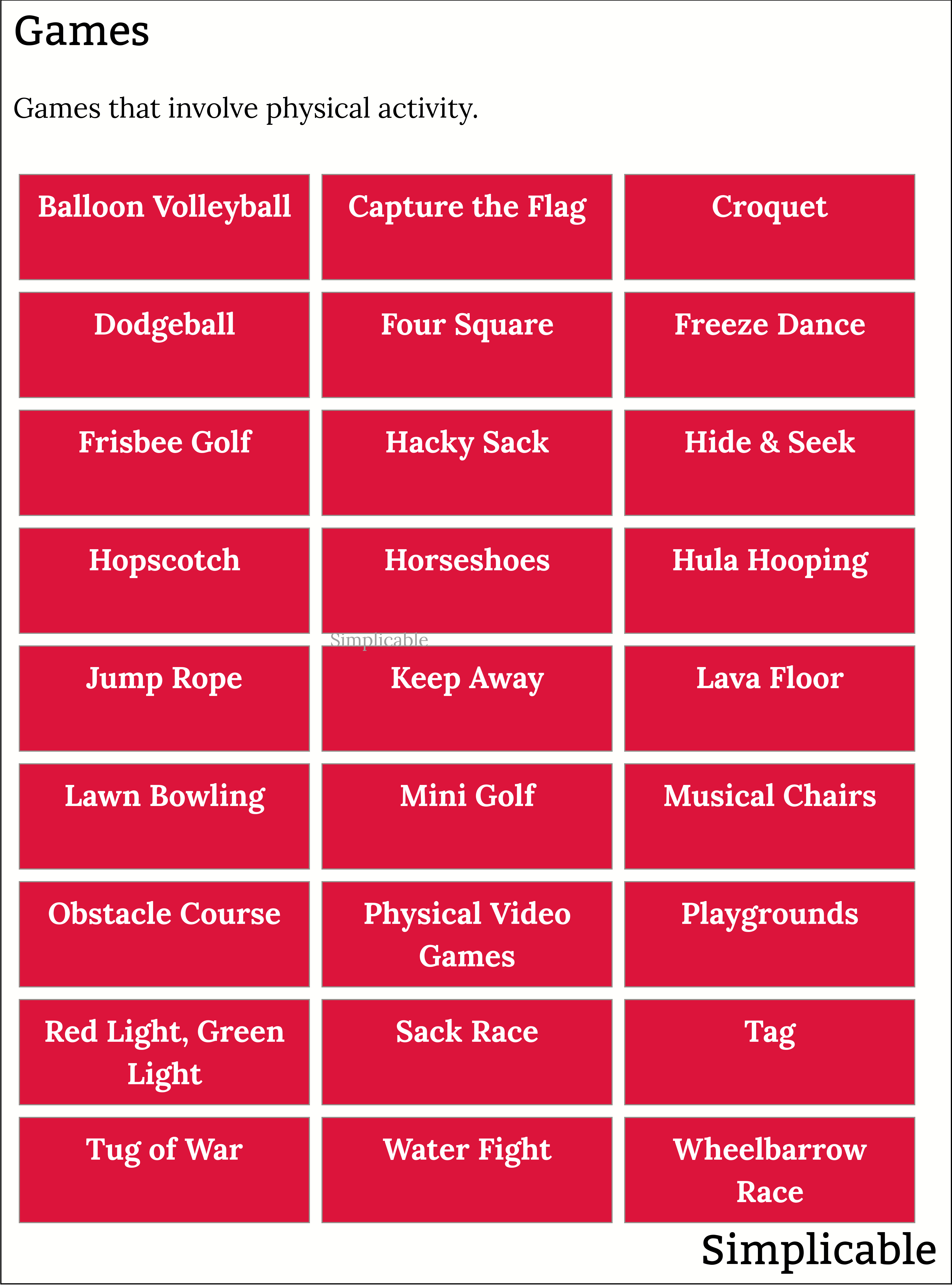 examples of games that involve physical activity