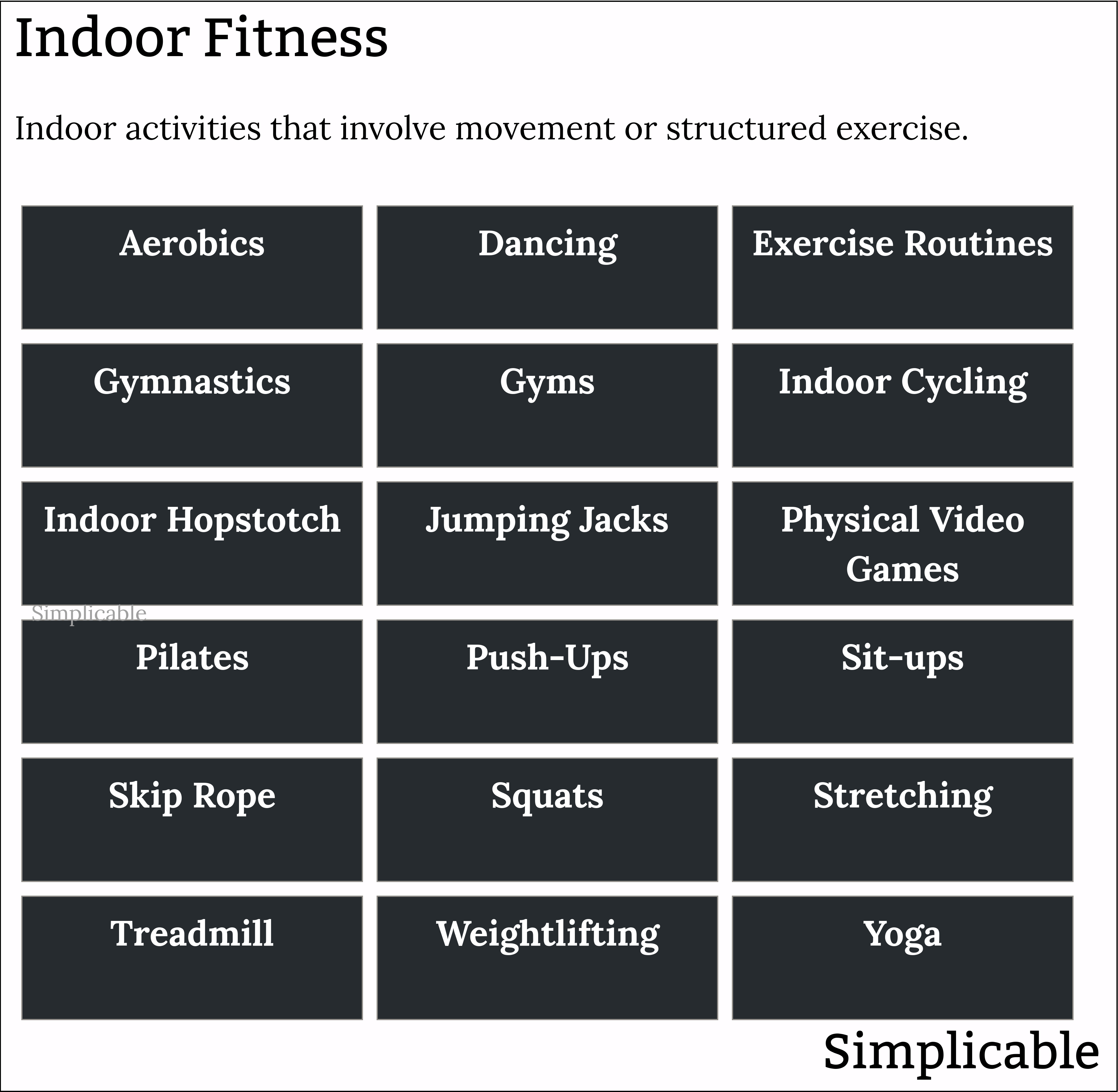 examples of indoor fitness activities
