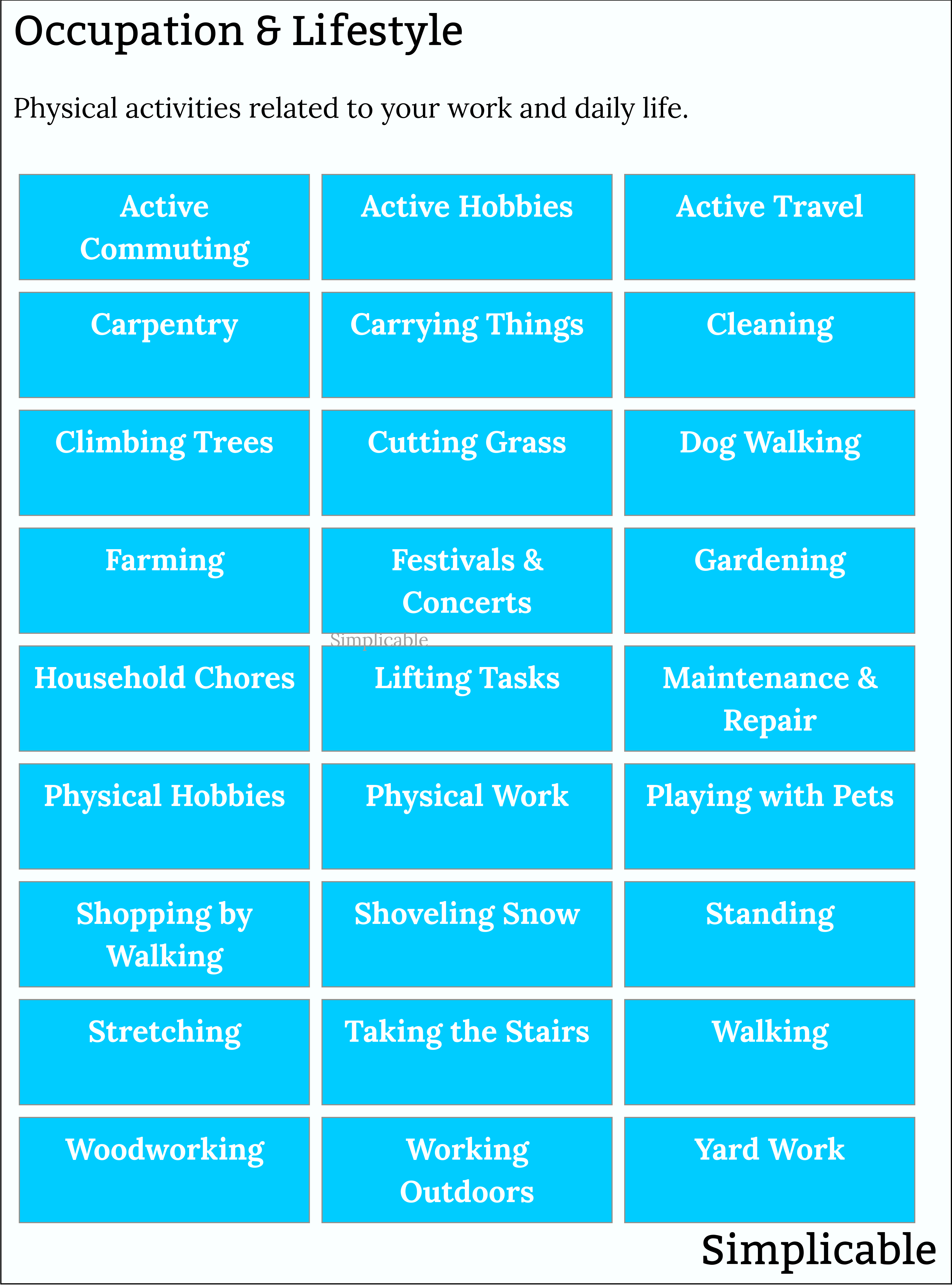 examples of occupational and lifestyle physical activity