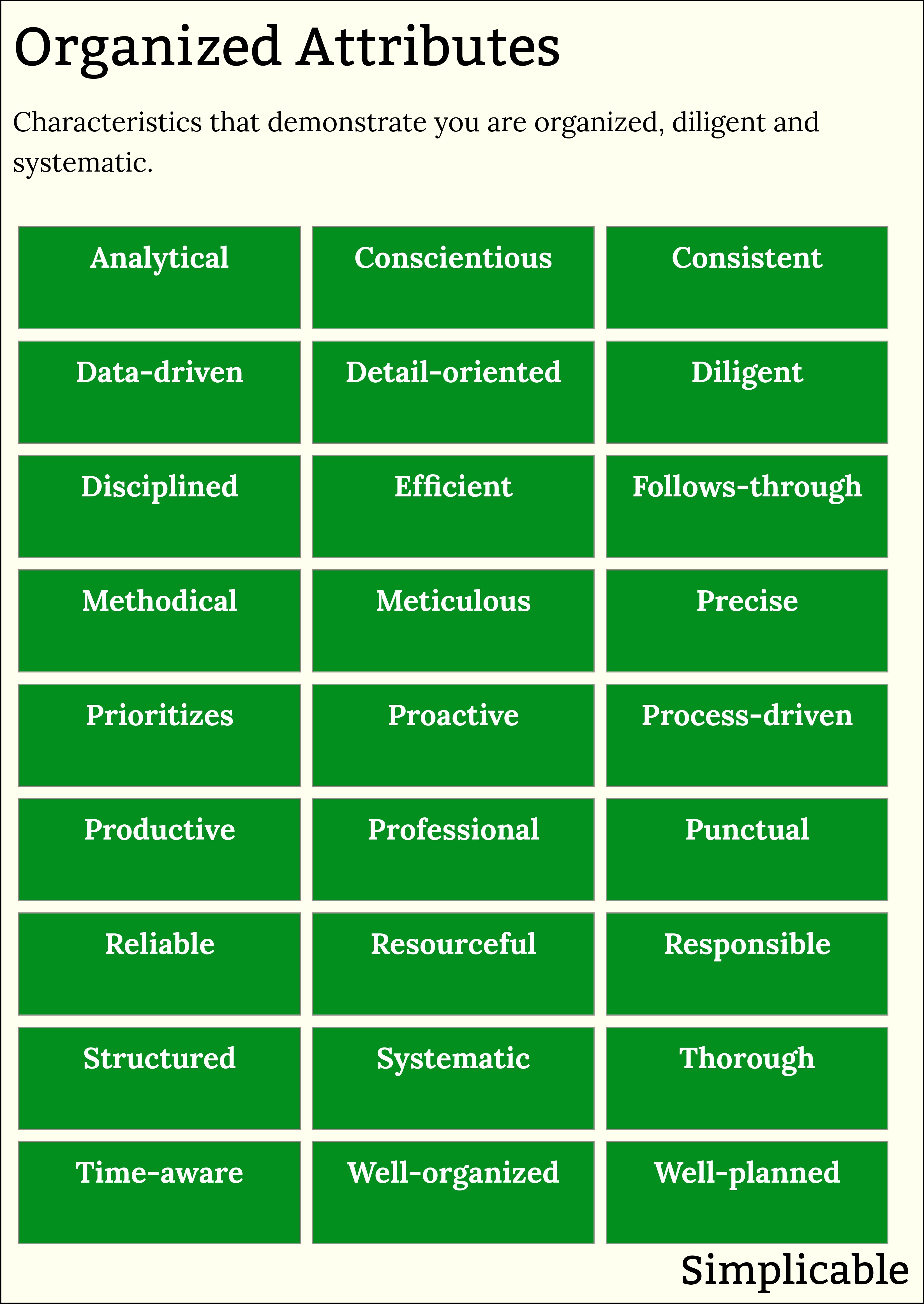 examples of organized attributes