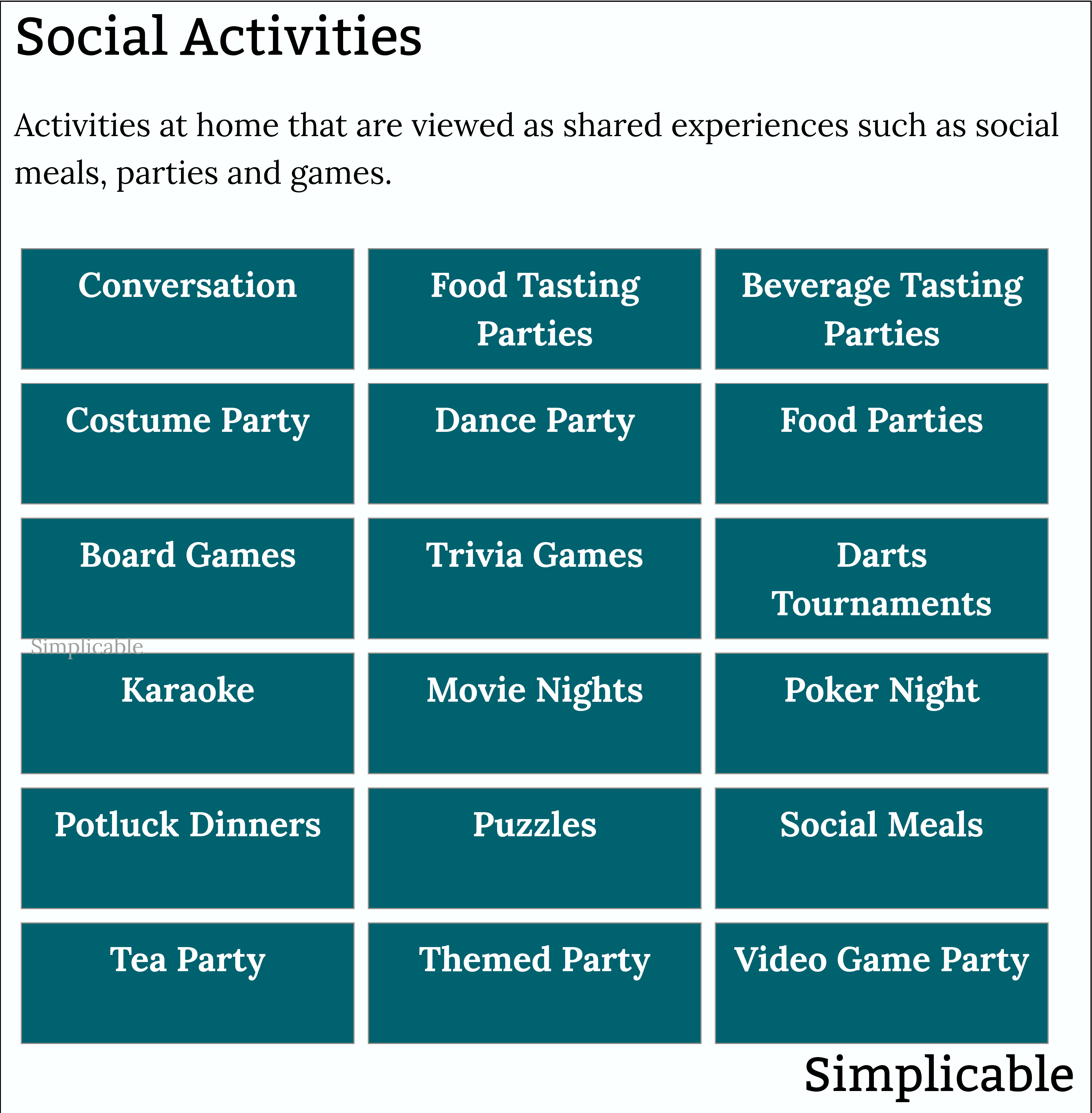 examples of social activities at home