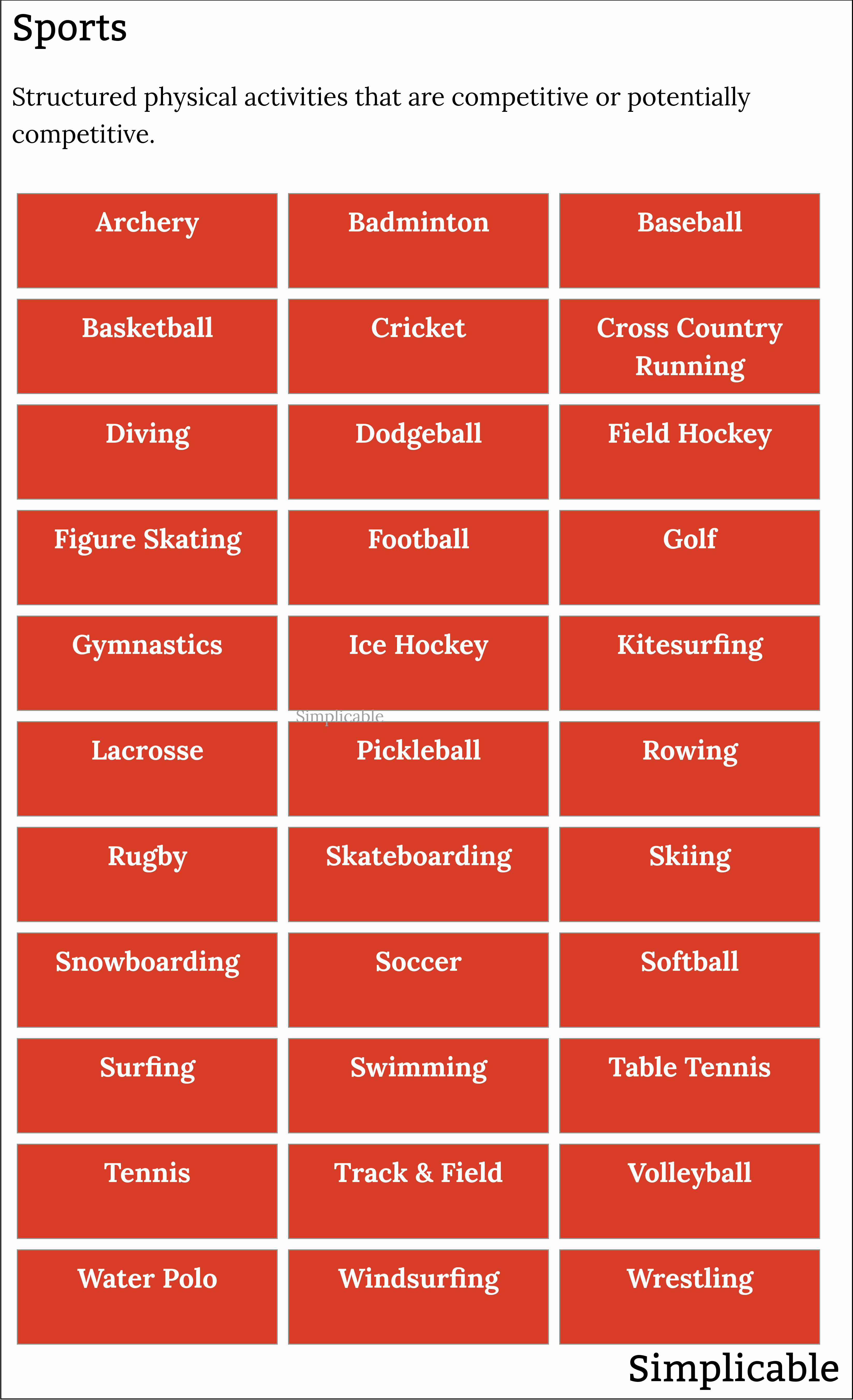 examples of sports interests