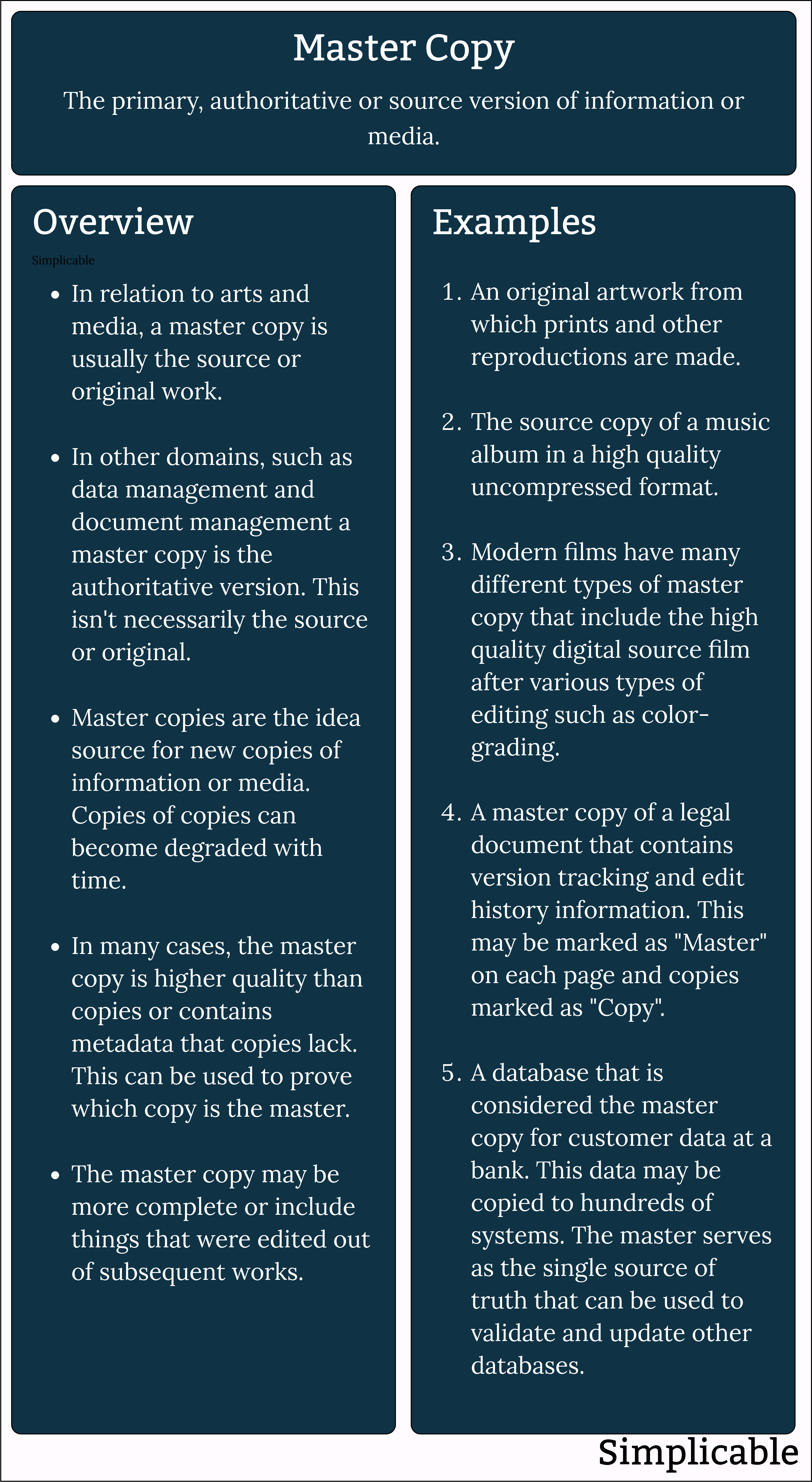 master copy overview and definition