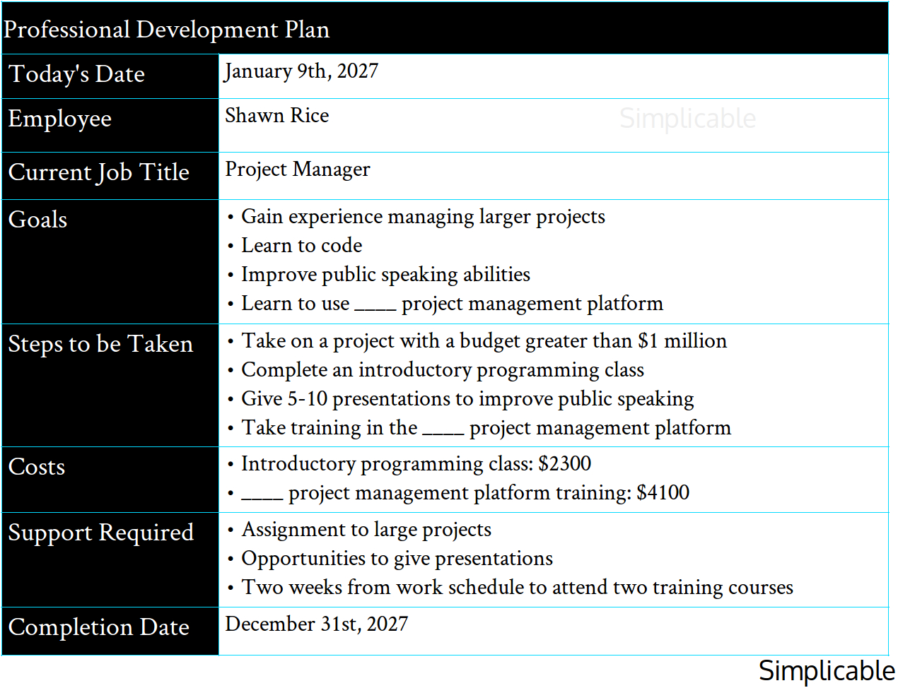 professional development plan basic