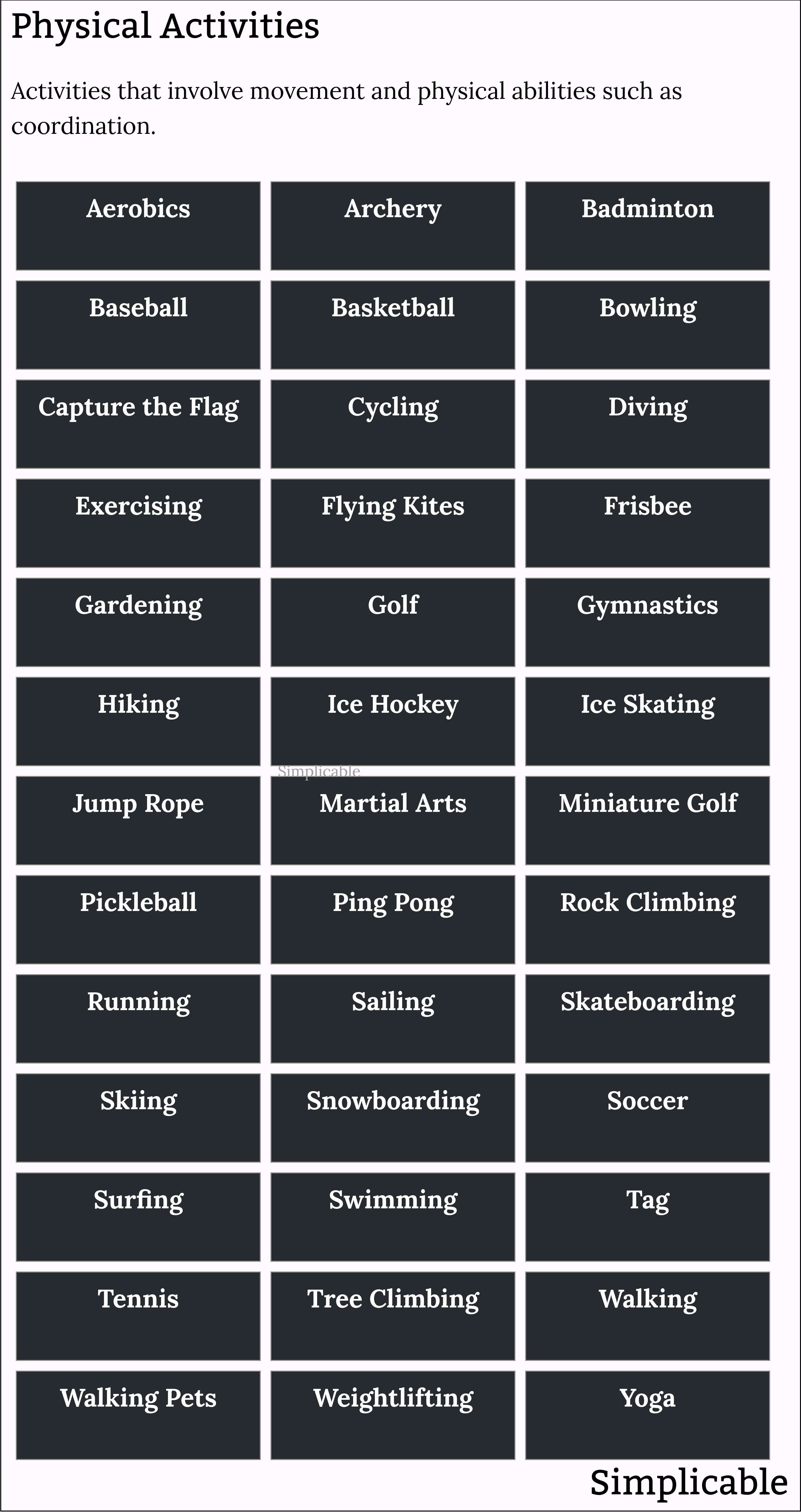 types of physical activities