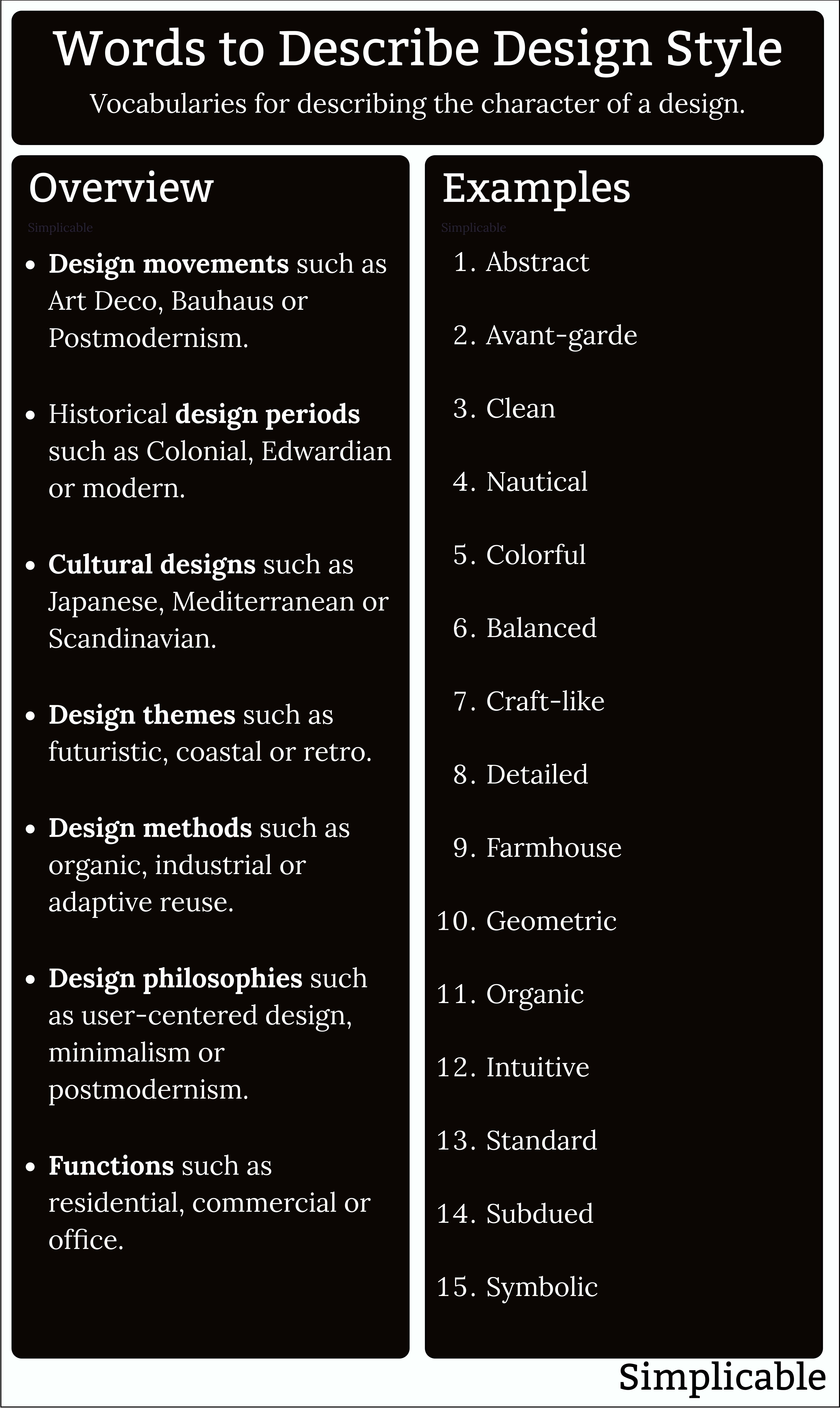 words to describe design style